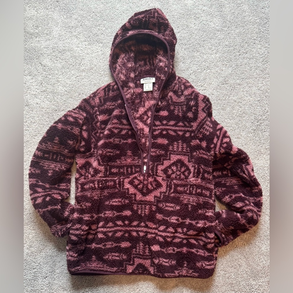 Ariat Women’s Burgundy/Pink Fleece Quarter Zip Pullover Hoodie/Sweatshirt-Sz M